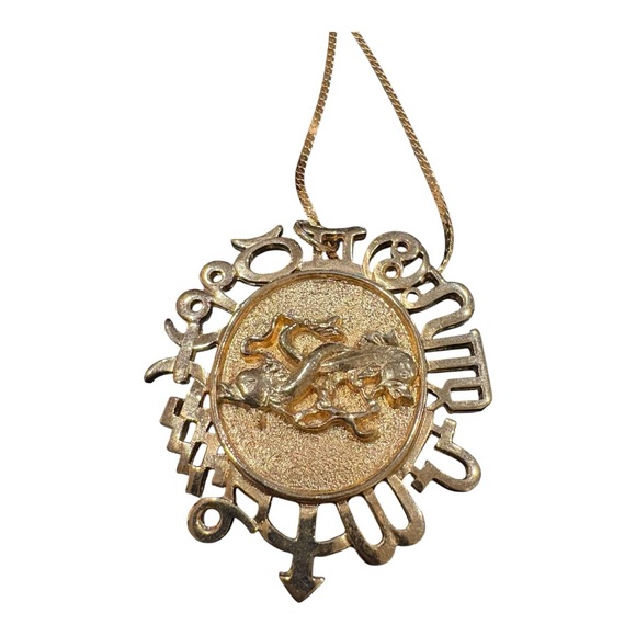 Vintage Gold Tone Chinese Dragon Zodiac Medallion Pendant Necklace J24 - Picture 4 of 5